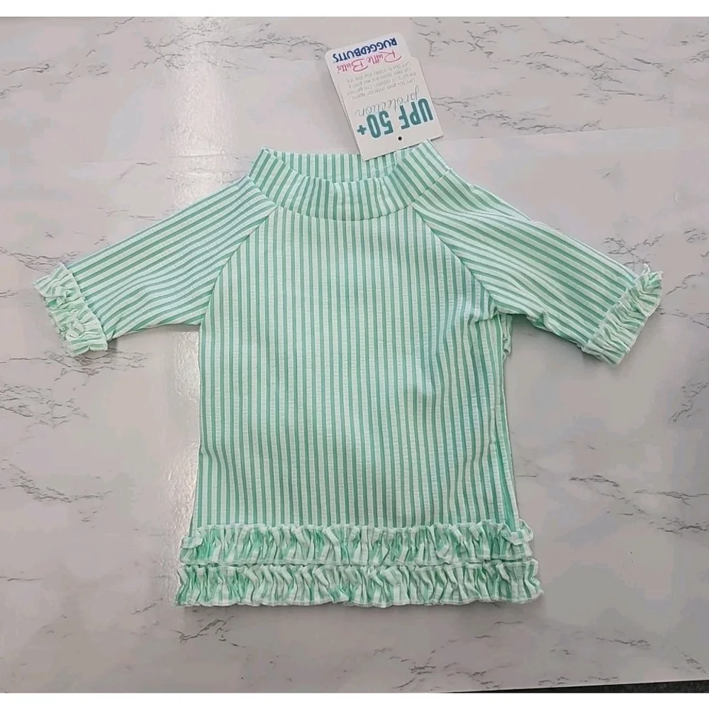 Ruffle Butts Seersucker Long Sleeve Swimsuit Baby Girls 6-12 Months